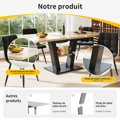 Table de Salle à Manger Extensible en MDF Effet Bois et Métal Noir – Design Moderne (118-157cm) MURLID