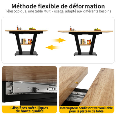 Table de Salle à Manger Extensible en MDF Effet Bois et Métal Noir – Design Moderne (118-157cm) MURLID