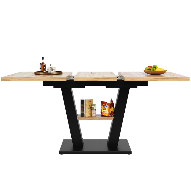 Table de Salle à Manger Extensible en MDF Effet Bois et Métal Noir – Design Moderne (118-157cm) MURLID
