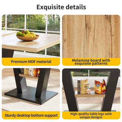 Table de Salle à Manger Extensible en MDF Effet Bois et Métal Noir – Design Moderne (118-157cm) MURLID