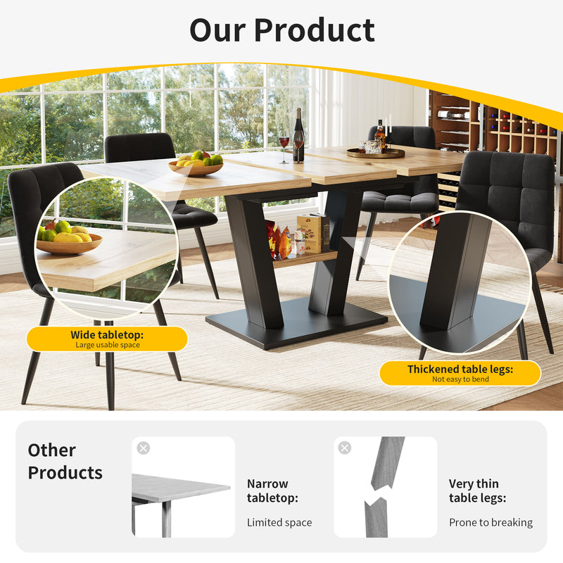 Table de Salle à Manger Extensible en MDF Effet Bois et Métal Noir – Design Moderne (118-157cm) MURLID