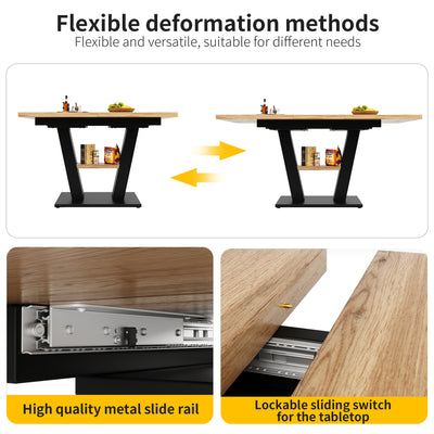 Table de Salle à Manger Extensible en MDF Effet Bois et Métal Noir – Design Moderne (118-157cm) MURLID