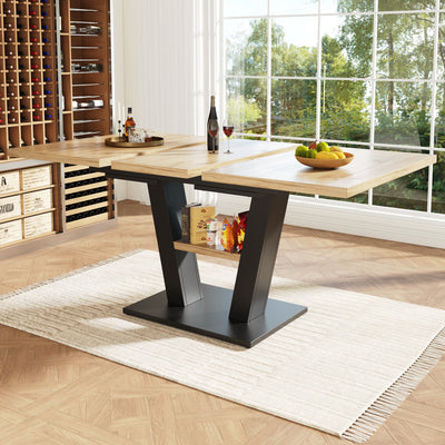 Table de Salle à Manger Extensible en MDF Effet Bois et Métal Noir – Design Moderne (118-157cm) MURLID