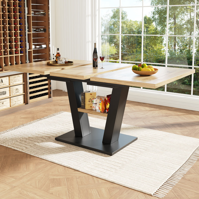 Table de Salle à Manger Extensible en MDF Effet Bois et Métal Noir – Design Moderne (118-157cm) MURLID