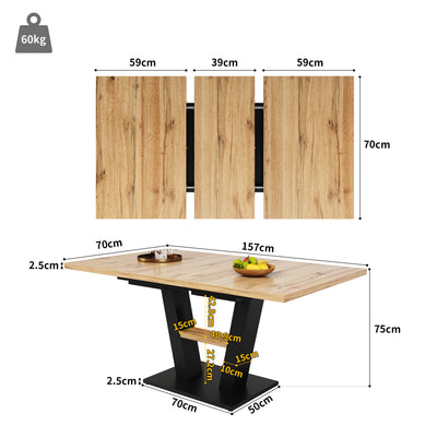 Table de Salle à Manger Extensible en MDF Effet Bois et Métal Noir – Design Moderne (118-157cm) MURLID