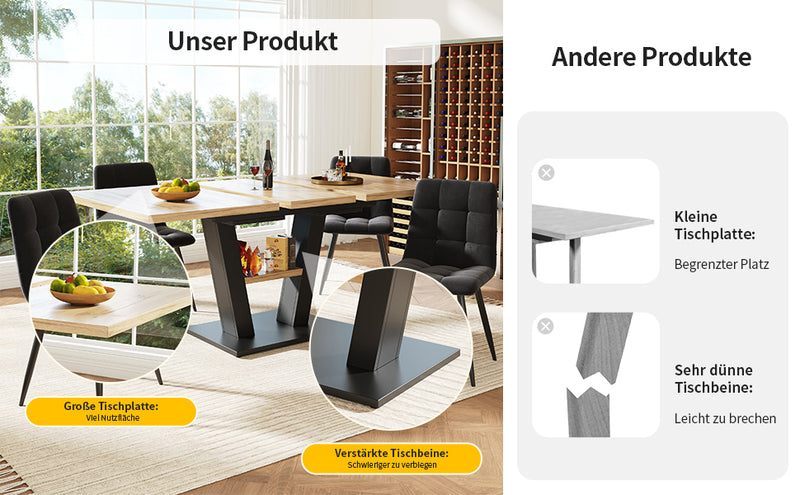 Table de Salle à Manger Extensible en MDF Effet Bois et Métal Noir – Design Moderne (118-157cm) MURLID