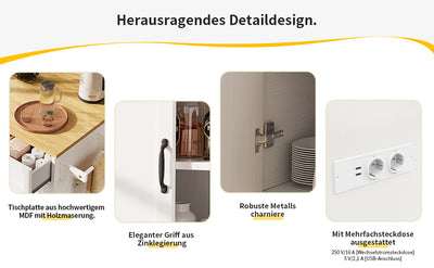 Îlot de Cuisine Mobile Blanc et Naturel avec Plateau Rabattable, Rangement et Prises Électriques NICELS