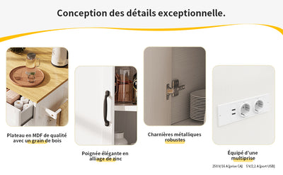 Îlot de Cuisine Mobile Blanc et Naturel avec Plateau Rabattable, Rangement et Prises Électriques NICELS