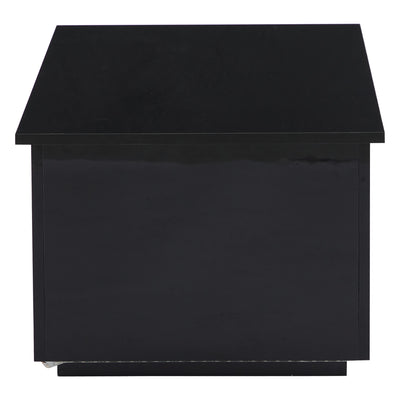 Table Basse Relevable Hydraulique Noire Laquée avec LED RGB, Rangement Caché et Ports USB (100x50x35-60cm) OKRUITS BLACK