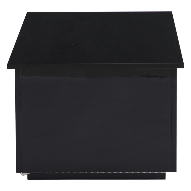 Table Basse Relevable Hydraulique Noire Laquée avec LED RGB, Rangement Caché et Ports USB (100x50x35-60cm) OKRUITS BLACK