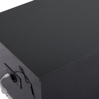 Table Basse Relevable Hydraulique Noire Laquée avec LED RGB, Rangement Caché et Ports USB (100x50x35-60cm) OKRUITS BLACK