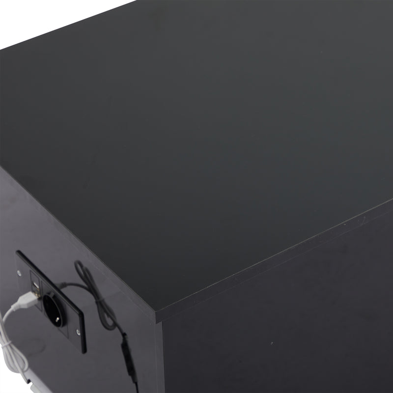 Table Basse Relevable Hydraulique Noire Laquée avec LED RGB, Rangement Caché et Ports USB (100x50x35-60cm) OKRUITS BLACK
