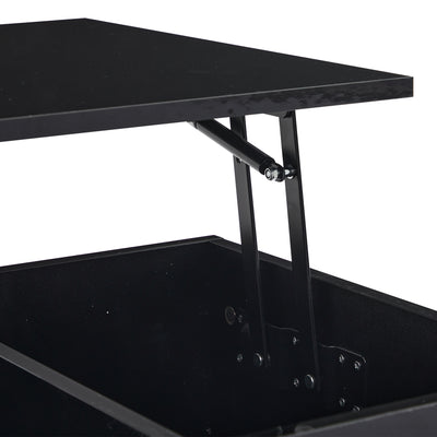 Table Basse Relevable Hydraulique Noire Laquée avec LED RGB, Rangement Caché et Ports USB (100x50x35-60cm) OKRUITS BLACK
