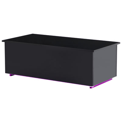 Table Basse Relevable Hydraulique Noire Laquée avec LED RGB, Rangement Caché et Ports USB (100x50x35-60cm) OKRUITS BLACK