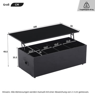 Table Basse Relevable Hydraulique Noire Laquée avec LED RGB, Rangement Caché et Ports USB (100x50x35-60cm) OKRUITS BLACK