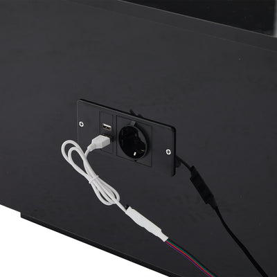Table Basse Relevable Hydraulique Noire Laquée avec LED RGB, Rangement Caché et Ports USB (100x50x35-60cm) OKRUITS BLACK