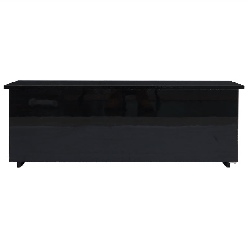 Table Basse Relevable Hydraulique Noire Laquée avec LED RGB, Rangement Caché et Ports USB (100x50x35-60cm) OKRUITS BLACK