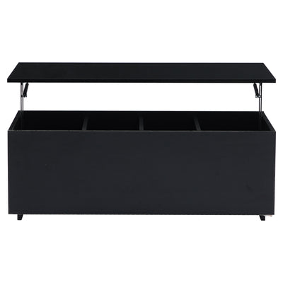Table Basse Relevable Hydraulique Noire Laquée avec LED RGB, Rangement Caché et Ports USB (100x50x35-60cm) OKRUITS BLACK