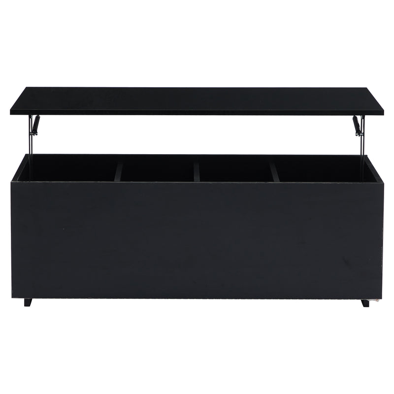 Table Basse Relevable Hydraulique Noire Laquée avec LED RGB, Rangement Caché et Ports USB (100x50x35-60cm) OKRUITS BLACK