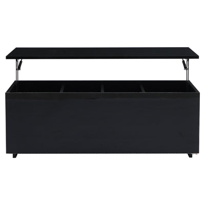 Table Basse Relevable Hydraulique Noire Laquée avec LED RGB, Rangement Caché et Ports USB (100x50x35-60cm) OKRUITS BLACK