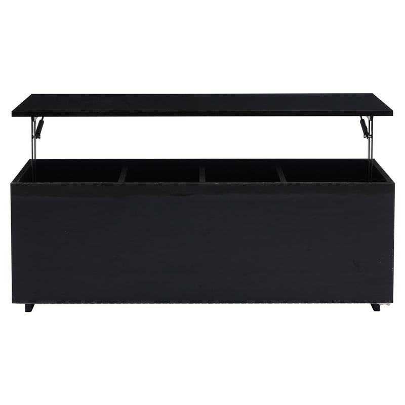 Table Basse Relevable Hydraulique Noire Laquée avec LED RGB, Rangement Caché et Ports USB (100x50x35-60cm) OKRUITS BLACK