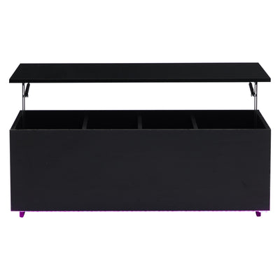 Table Basse Relevable Hydraulique Noire Laquée avec LED RGB, Rangement Caché et Ports USB (100x50x35-60cm) OKRUITS BLACK