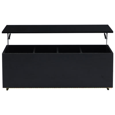 Table Basse Relevable Hydraulique Noire Laquée avec LED RGB, Rangement Caché et Ports USB (100x50x35-60cm) OKRUITS BLACK