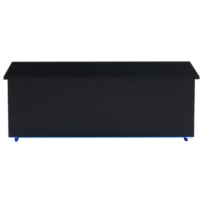Table Basse Relevable Hydraulique Noire Laquée avec LED RGB, Rangement Caché et Ports USB (100x50x35-60cm) OKRUITS BLACK