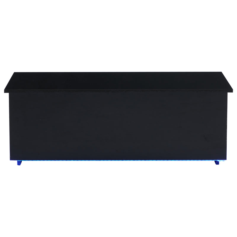 Table Basse Relevable Hydraulique Noire Laquée avec LED RGB, Rangement Caché et Ports USB (100x50x35-60cm) OKRUITS BLACK