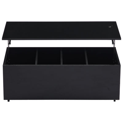 Table Basse Relevable Hydraulique Noire Laquée avec LED RGB, Rangement Caché et Ports USB (100x50x35-60cm) OKRUITS BLACK