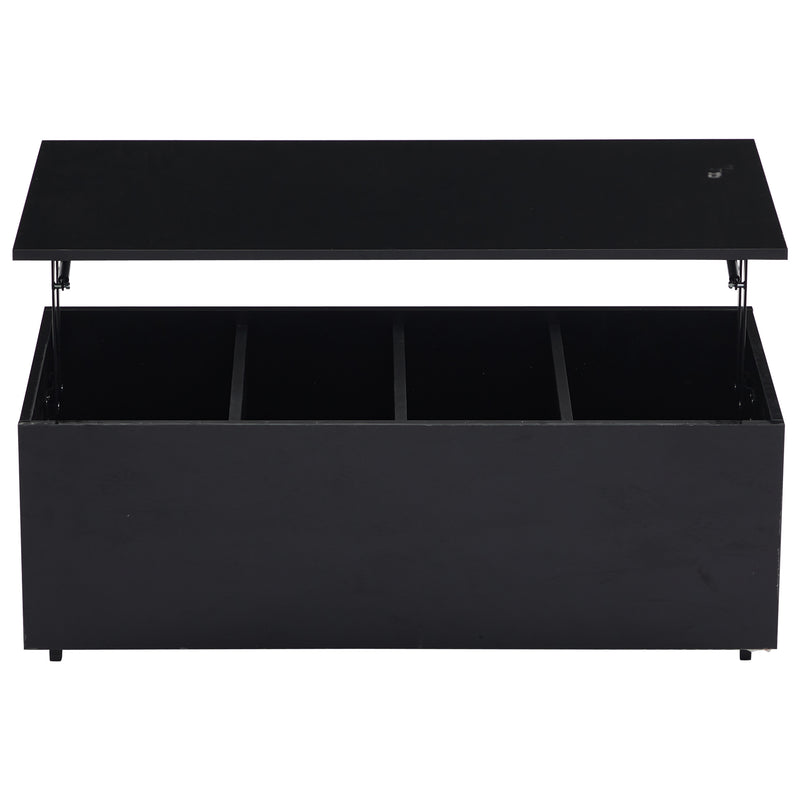 Table Basse Relevable Hydraulique Noire Laquée avec LED RGB, Rangement Caché et Ports USB (100x50x35-60cm) OKRUITS BLACK