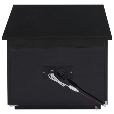 Table Basse Relevable Hydraulique Noire Laquée avec LED RGB, Rangement Caché et Ports USB (100x50x35-60cm) OKRUITS BLACK