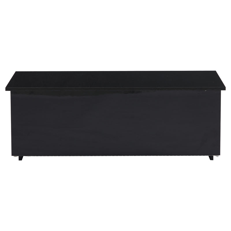 Table Basse Relevable Hydraulique Noire Laquée avec LED RGB, Rangement Caché et Ports USB (100x50x35-60cm) OKRUITS BLACK