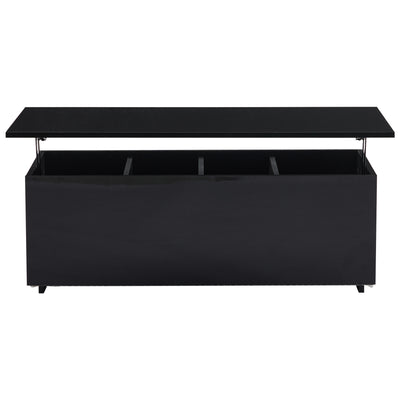Table Basse Relevable Hydraulique Noire Laquée avec LED RGB, Rangement Caché et Ports USB (100x50x35-60cm) OKRUITS BLACK