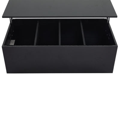 Table Basse Relevable Hydraulique Noire Laquée avec LED RGB, Rangement Caché et Ports USB (100x50x35-60cm) OKRUITS BLACK