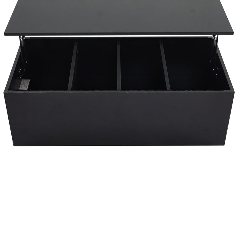 Table Basse Relevable Hydraulique Noire Laquée avec LED RGB, Rangement Caché et Ports USB (100x50x35-60cm) OKRUITS BLACK