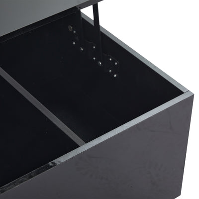 Table Basse Relevable Hydraulique Noire Laquée avec LED RGB, Rangement Caché et Ports USB (100x50x35-60cm) OKRUITS BLACK