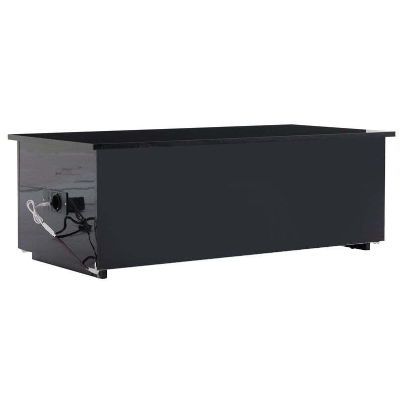 Table Basse Relevable Hydraulique Noire Laquée avec LED RGB, Rangement Caché et Ports USB (100x50x35-60cm) OKRUITS BLACK