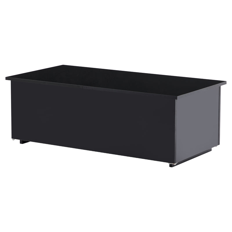 Table Basse Relevable Hydraulique Noire Laquée avec LED RGB, Rangement Caché et Ports USB (100x50x35-60cm) OKRUITS BLACK