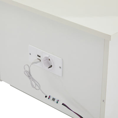 Table Basse Relevable Hydraulique Blanche Laquée avec LED RGB, Rangement Caché et Ports USB (100x50x35-60cm)  WHITE