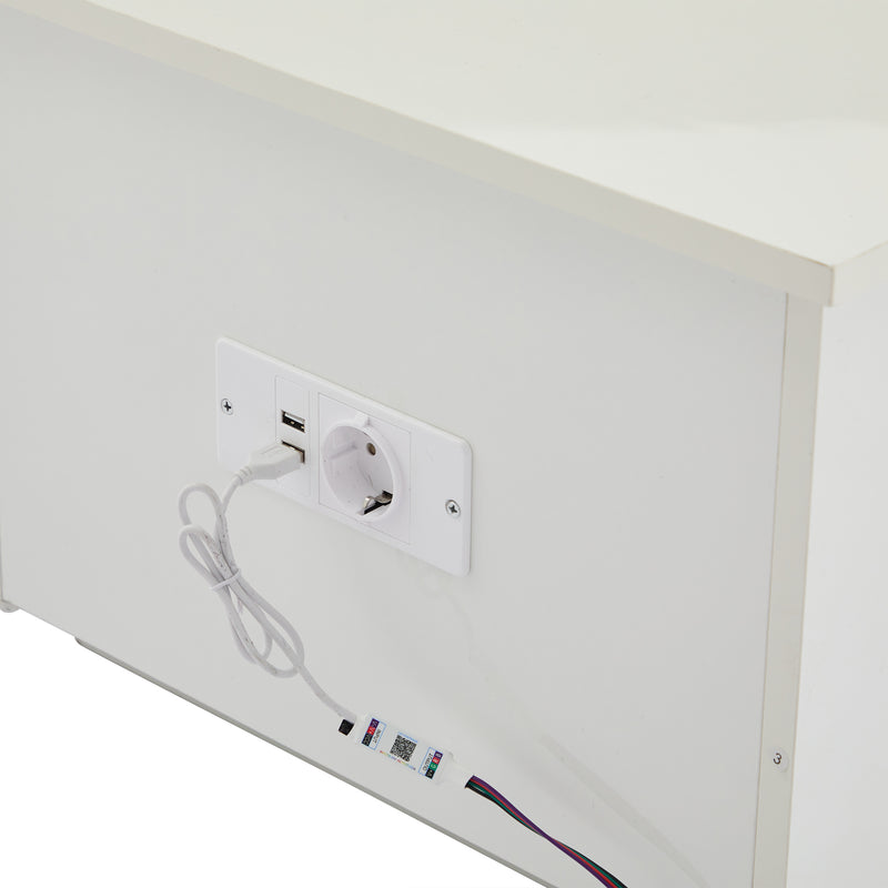 Table Basse Relevable Hydraulique Blanche Laquée avec LED RGB, Rangement Caché et Ports USB (100x50x35-60cm)  WHITE