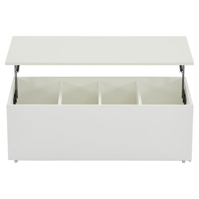 Table Basse Relevable Hydraulique Blanche Laquée avec LED RGB, Rangement Caché et Ports USB (100x50x35-60cm)  WHITE