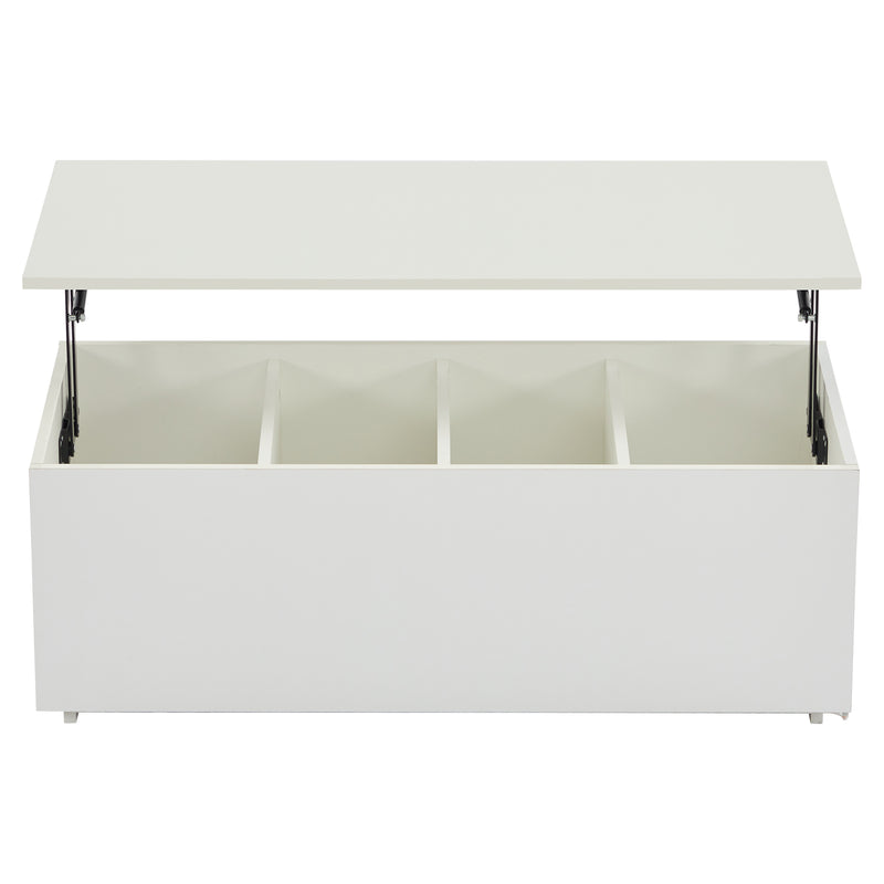 Table Basse Relevable Hydraulique Blanche Laquée avec LED RGB, Rangement Caché et Ports USB (100x50x35-60cm)  WHITE