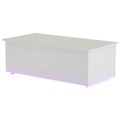 Table Basse Relevable Hydraulique Blanche Laquée avec LED RGB, Rangement Caché et Ports USB (100x50x35-60cm)  WHITE