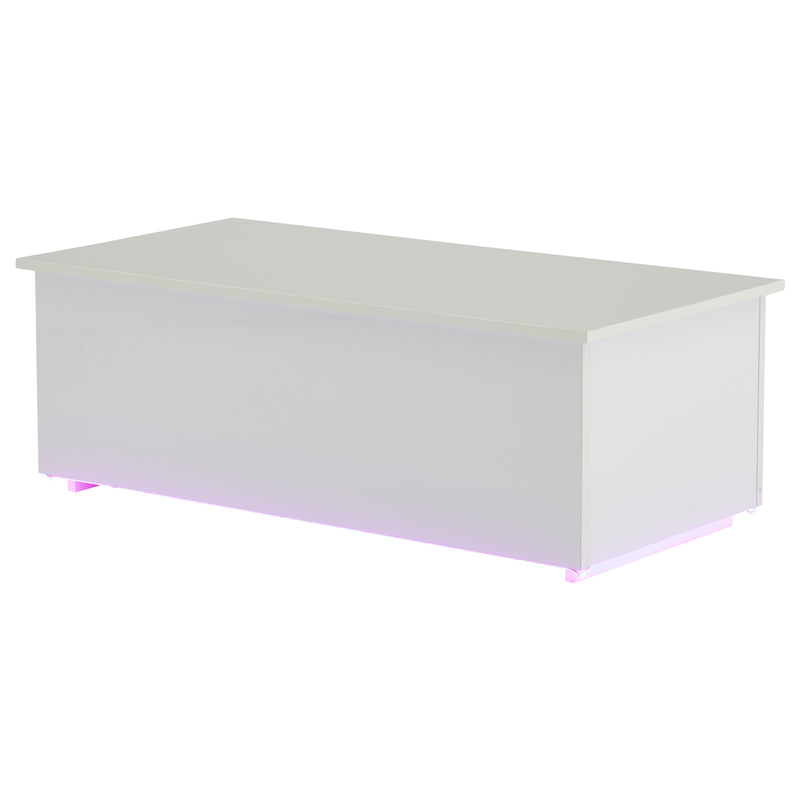Table Basse Relevable Hydraulique Blanche Laquée avec LED RGB, Rangement Caché et Ports USB (100x50x35-60cm)  WHITE