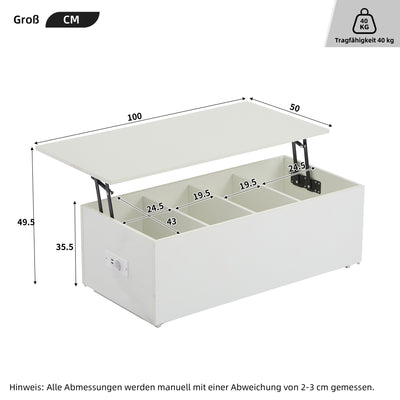 Table Basse Relevable Hydraulique Blanche Laquée avec LED RGB, Rangement Caché et Ports USB (100x50x35-60cm)  WHITE