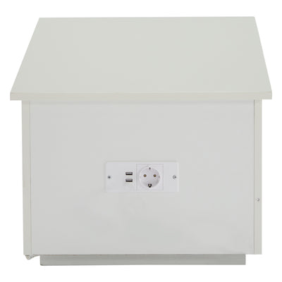 Table Basse Relevable Hydraulique Blanche Laquée avec LED RGB, Rangement Caché et Ports USB (100x50x35-60cm)  WHITE