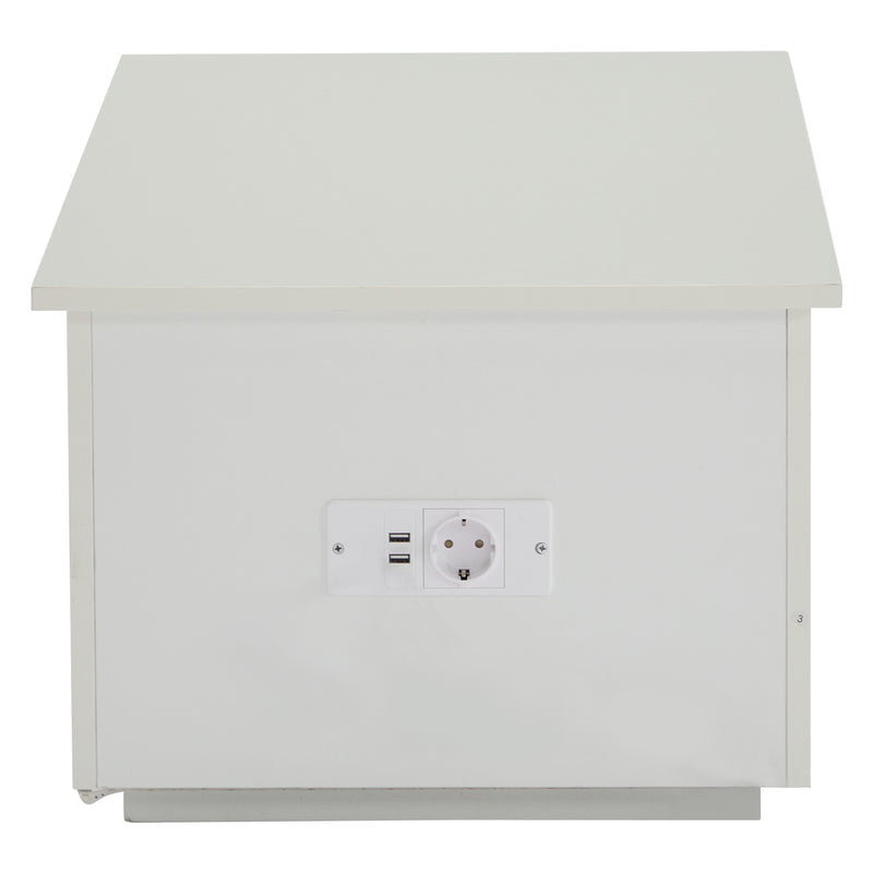 Table Basse Relevable Hydraulique Blanche Laquée avec LED RGB, Rangement Caché et Ports USB (100x50x35-60cm)  WHITE