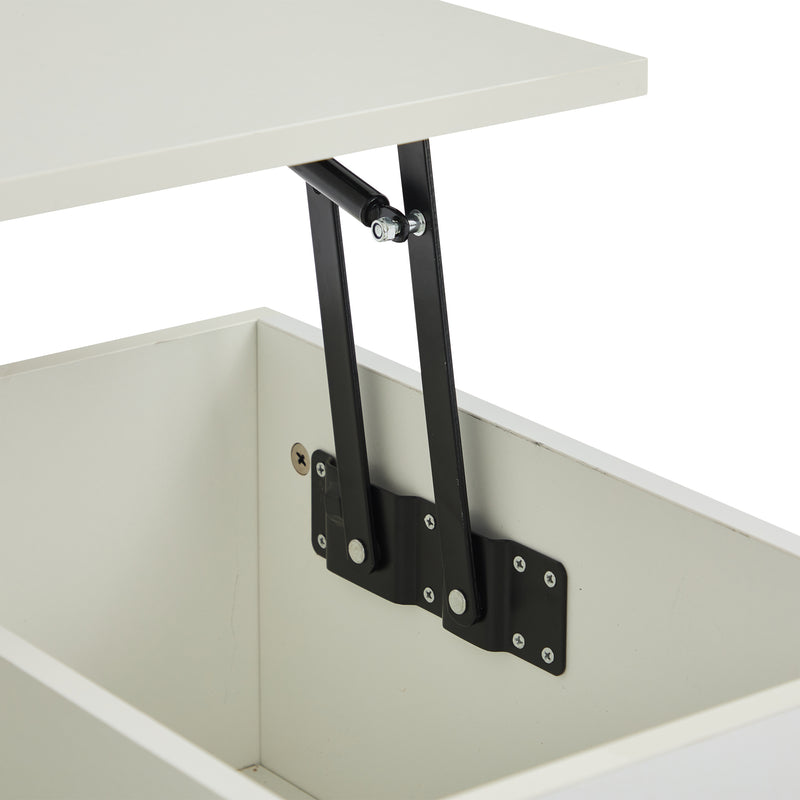 Table Basse Relevable Hydraulique Blanche Laquée avec LED RGB, Rangement Caché et Ports USB (100x50x35-60cm)  WHITE