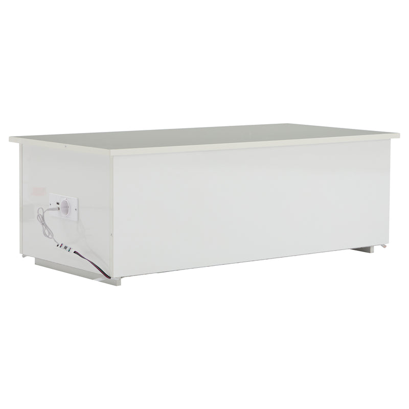 Table Basse Relevable Hydraulique Blanche Laquée avec LED RGB, Rangement Caché et Ports USB (100x50x35-60cm)  WHITE